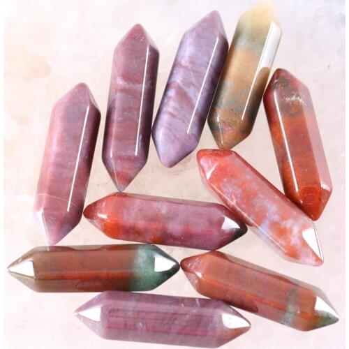 8x32MM Natural Stones Indian Onyx Hexagonal Healing Pointed Reiki Chakra No Drilling Hole Beads Fit Pendant 5Pcs K381