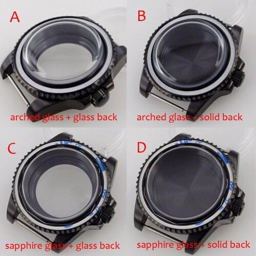 BLIGER fit NH35A NH36A Black PVD 40mm Automatic Watch Case Domed Glass No Insert Unidirectional Bezel