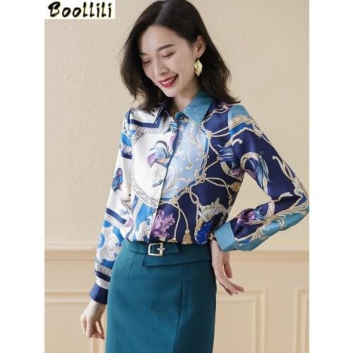 Boollili Womens Shirt 100% Silk Vintage Blouse Women Clothes 2020 Spring Autumn Shirt Women Tops Long Sleeve Blouse Ropa Mujer