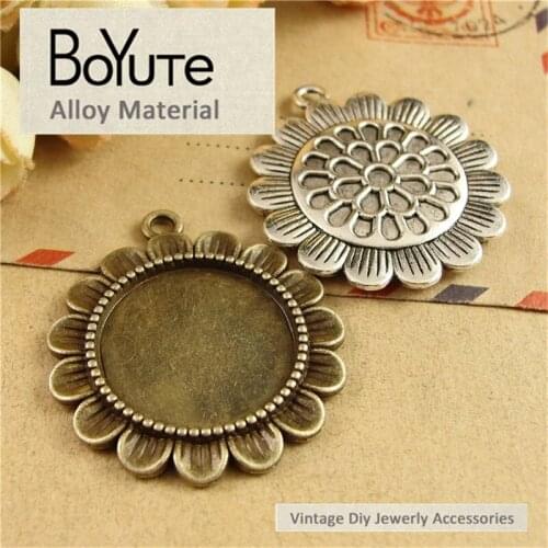BoYuTe (40 Pieces/Lot) 20MM Cabochon Bese Antique Bronze Silver Plated Metal Sunflower Bezel Pendant for Jewelry Making