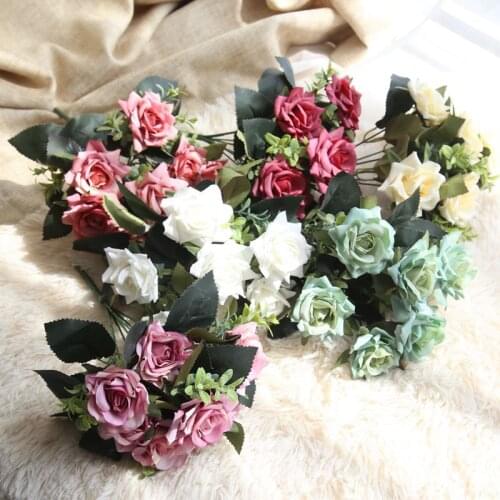 7 Head Artificial Silk Rose Bouquets Wedding Ceremony Hand-holding Flower Artificial Fake Silk Flower Wall Photography Decor DIY