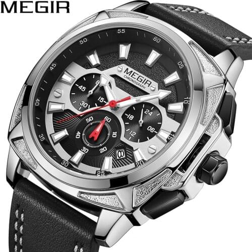 New MEGIR Top Brand Chronograph Quartz Watches Men Fashion Leather Band Sport Watch Business Wristwatch Relogio Masculino