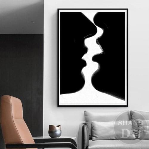 Black White Abstract Portrait Hand shadow Print Posters Wall Art Modern Couple Canvas Painting Picture Living Bedroom Home Decor