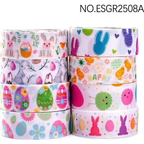 Fixed Set mixed 8 styles 25mm Hapyy Easter Day pattern grosgrain ribbon, each 1yard