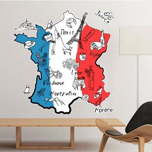 Map City France Mark Landmark National Flag Architecture Custom Landscape Illustration Pattern Wall Sticker
