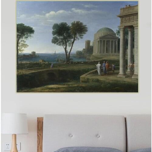 Canvas Oil Painting Claude Lorrain"Landscape With Aeneas At Delos"Wall Aesthetic Western Art Decor Poster Home Room Decoration