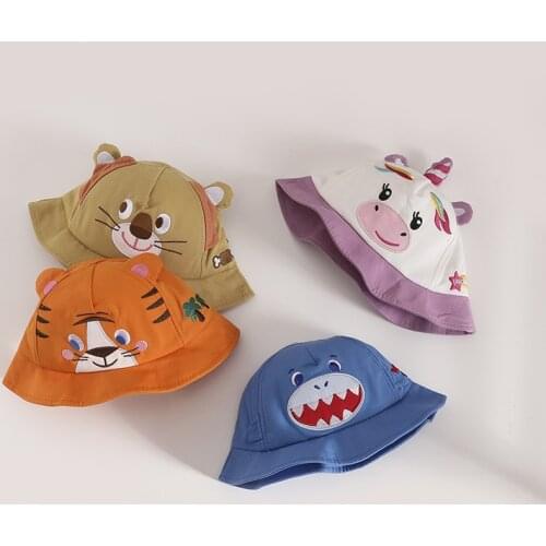 New Baby Caps Cartoon Tiger Embroidered Hat Beach Boy Bucket Hats Cotton Casual Girl Sun Visor Cap Unisex Bonnets 6-24 Months