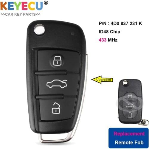 KEYECU Upgraded Flip Remote Control Car Key for Audi A6 A8 S6 RS6 TT, Fob 3 Button - 433.92MHz - ID48 Chip - 4D0 837 231 K