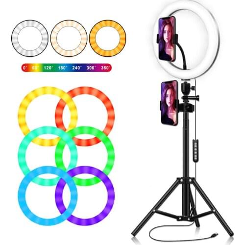 10 Inches RGB LED Light Ring Light Ringlight Lighting Kit Adjustable Color Temperature Brightness for Makeup Live Streaming