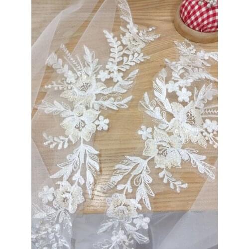 10 pairs Delicate Bird Mesh Embroidery Lace Applique with Champagne Thread Clear Sequin Veil Bridal Accessories Couture Ballet