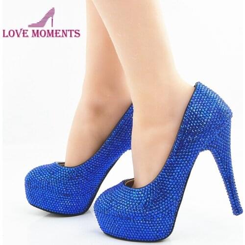 Blue Rhinestone Handmake Fashion Women Shoes Party Prom Free Shipping Bridal Wedding Shoes Cinderella Anniversary Stiletto