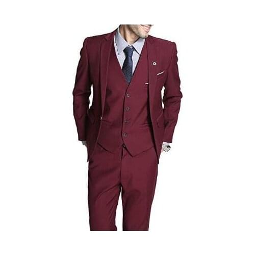 2021 Tailor made Red Wedding Suit for men slim fit 3 piece customized business formal Party suits man Prom Tuxedo Blazer pants