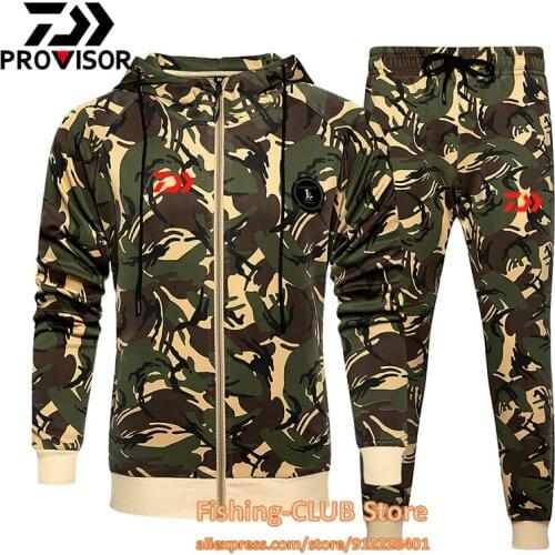 Men zipper Tracksuit Hooded Outerwear Hoodie Set Mens Autumn Winter 2 Pieces Hooded Jacket+Pants Male Daiwa Fishing swear