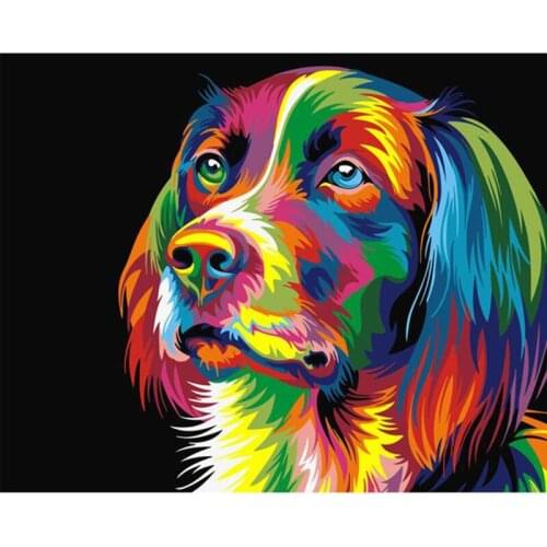 Painting By Numbers DIY Dropshipping 40x50 50x65cm Birthday Colorful Dog Head Animal Canvas Wedding Decoration Art picture Gift