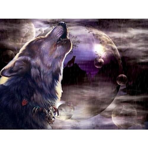 Full Drill Square Diamond 5D DIY Diamond Painting"Howling wolf" Round Diamond Embroidery Cross Stitch Rhinestone Mosaic Painting