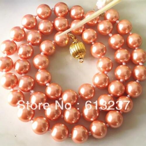 Romantic orange-pink simulated-pearl 10mm round shell beads grace woman chains rope necklace jewelry making 18 inch MY4161