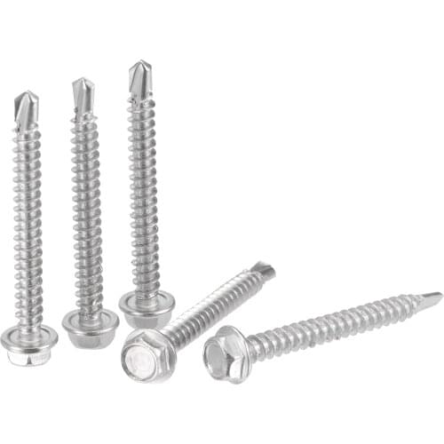 Uxcell Hex Washer Head Self Drilling Screws, #8 x 38mm 410 Stainless Steel Self Tapping Sheet Metal Screw 50pcs