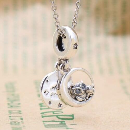 Authentic 925 Sterling Silver Always By Your Side Owl Dangle pan Charms Fit Original Bracelet For Women DIY Jewelry