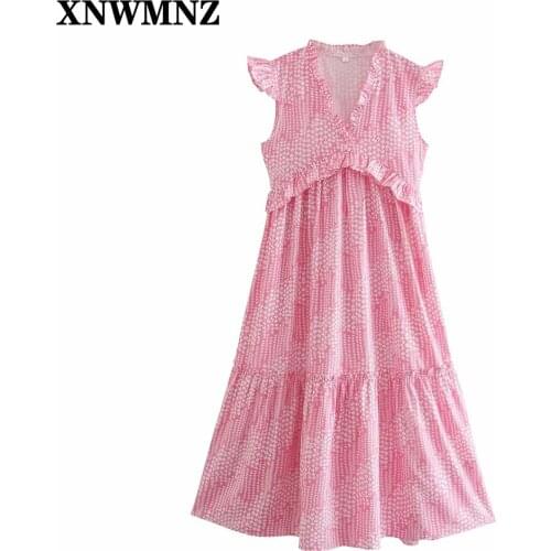XNWMNZ Za Women Summer Fashion Loose Tank Dress 2021 Sleeveless V-Neck Ruffles Female Elegant Casual Street A-Line Dresses robe