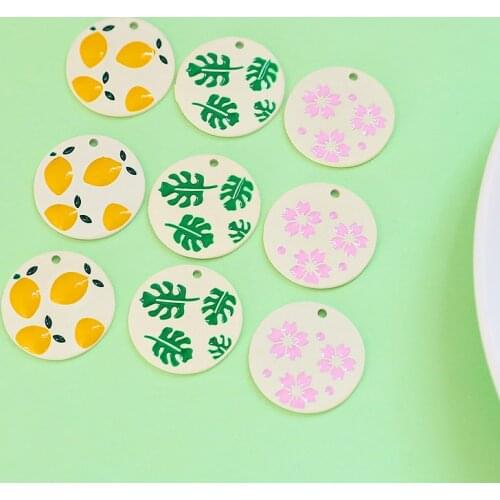DIY Jewelry Findings 20pcs/Lot 22mm Round Shape Rubber Enamel Alloy Fruit Flower Leaf Necklace Pendant Bracelet Charms Ornaments