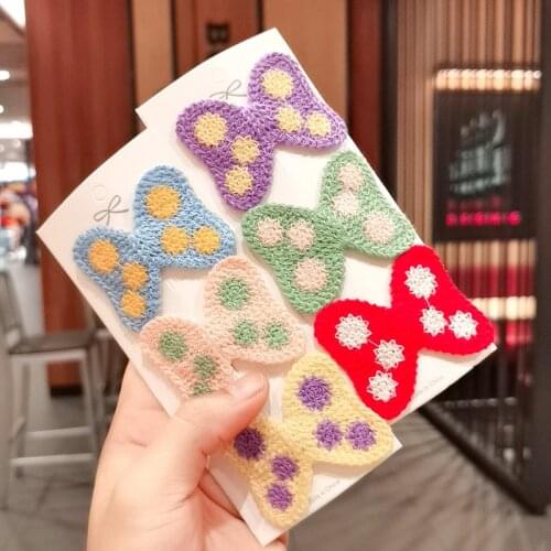 New Cartoon cute sweet knitted bow Beautiful Girls Hair Accessories Handmade Knitted Barrettes Children Hairpin Headwear