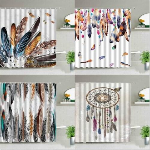 Colorful Dream Feathers Shower Curtain Set Peacocks Flower Butterfly Waterproof Bath Curtains Fashion Bathtub Decor With Hooks