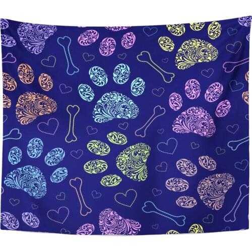Yellow Puppy Blue Dog Floral Animal Paws Green Cat Abstract Bear Bone Tapestry Home Decor Wall Hanging for Living Room Bedroom