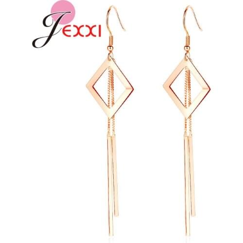 New 925 Sterling Silver Earrings For Women Charming Rhombus Tassel Earring Luxury Crystal AAA CZ Party High Jewelry Free Ship