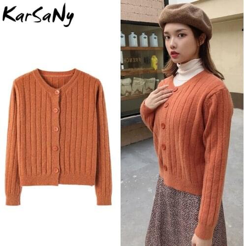 Knit Short Cardigan Women 2020 Autumn Winter Button Up Cardigans Sweater Loose Purple Knitted Cardigan For Women Long Sleeve Top