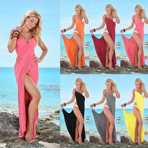 2021 New Fashion Women Red Color Sling Backless Swimwear Scarf Beach Cover Up Wrap Sarong Long Dress Infinite Wear Maxi Dresses