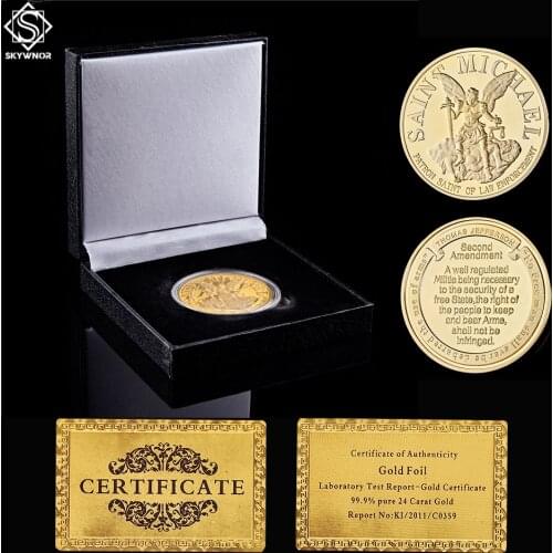 American Guardian The Prayer Archangel Saint Michael Patron Saint of Law Enforcement Gold Coin W/ Luxury Coin Box