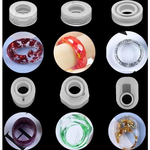 1Pcs 16/17mm Clear Silicone Mixed Shape Crystal Ring Epoxy Molds Real Flower UV Resin Mold For DIY Jewelry Making Findings Tools