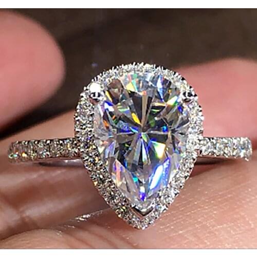14K Au585 White Gold Women Wedding Party Engagement Ring 1 2 3 4 5 Carat Pear Water Drop Moissanite Diamond Ring Cute Romantic