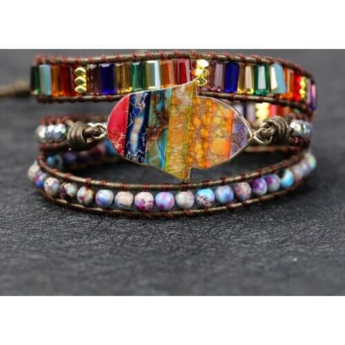 2021High quality Natural Stones 7 charkra Palm Wrap Bracelets Handmade yoga energy jewelry gift drop shipping