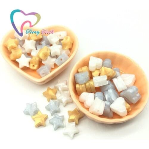 Teeny Teeth 50 PCS Metallic Colors Gold Silver Heart & Star Silicone Beads DIY Baby Teething Creative Silicone Beads Combination