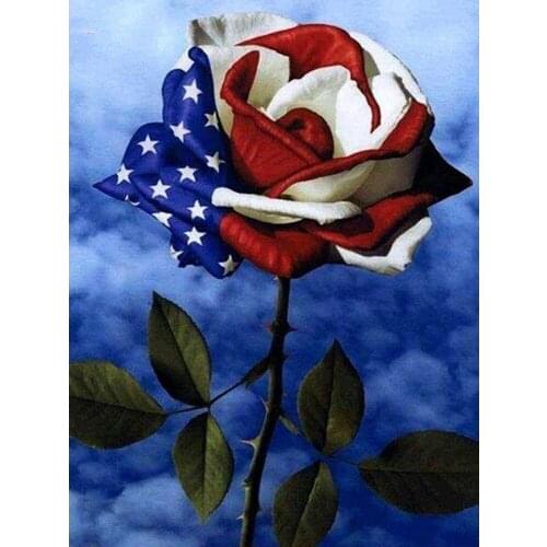5D Diy Square Diamond Painting Cross Stitch American Flag Rose Set Round Diamond Diamond Embroidery Mosaic Pattern Home Decor