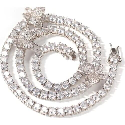 Freewear New 4mm Micro Mini Butterfly Cuban CZ Tennis Necklaces Chains Luxury Bling Bling Jewelry Fashion Hiphop For Men