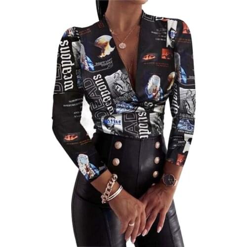 Leopard Print Long Sleeve Deep V-neck Skinny Tops And Blouses Office Ladies Elegant Sexy Casual Temperament Female Shirts