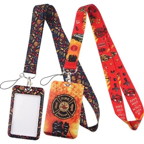 DZ1609 Firefighter Lanyard Credit Card ID Badge Holder Key Ring gadgets for men Travel Bank Bus Cool Card Cover Keychain
