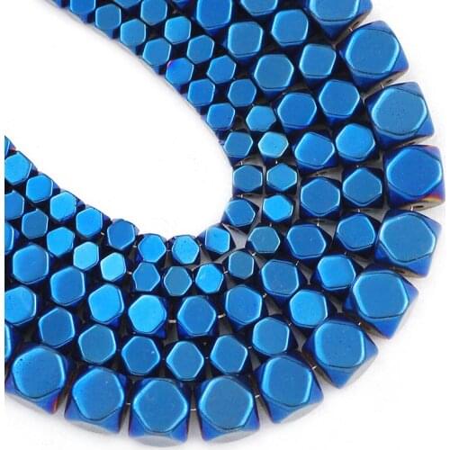 Natural Hematite Stone Beads 3/4/6MM Cube Shape Blue Loose Spacer Beads for Jewelry Making DIY Bracelets Necklace Accessories