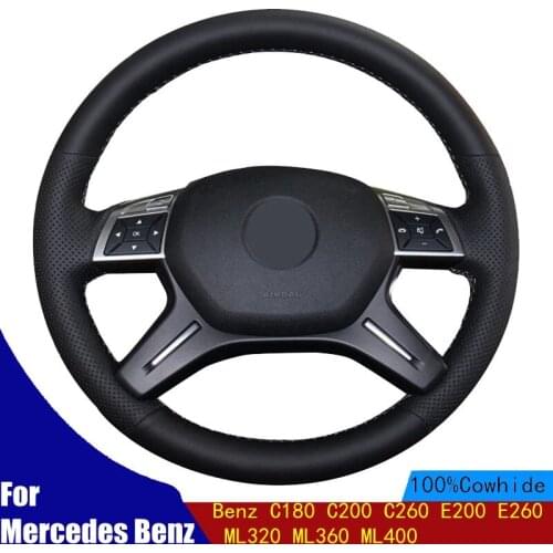 Car Steering Wheel Cover Genuine Leather Black For Mercedes Benz C180 C200 C260 E200 E260 ML320 ML360 ML400
