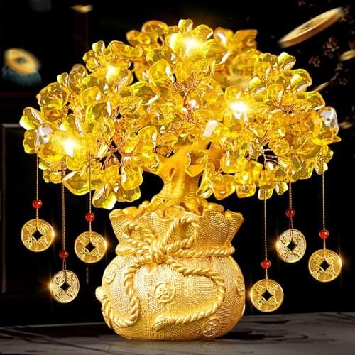 Citrine Fortune Tree Reiki Healing Crystal Ornaments Cabinet Aesthetic Home Decor Accessory Paperweight Feng Shui Collect Crafts