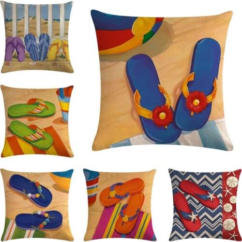 Slippers Pattern Cotton Linen Throw Pillow Cushion Cover Home Decoration Sofa Bed Decor Decorative Pillowcase