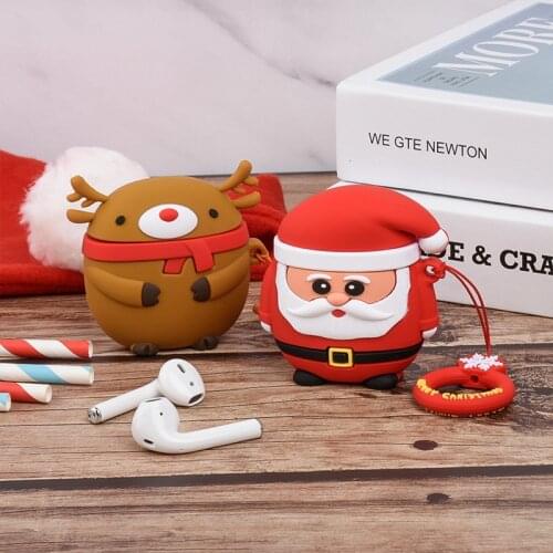 For Apple AirPods 2 1 Earphone Accessories Soft Case For Apple Air Pods 1 Cute Cartoon Merry Christmas Trees Case With Hooks Bag