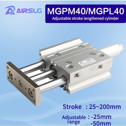 MGPL MGPM40 MGPL40 -25Z~200Z StrokThree-axisthin Rod Cylinder Compact guide Stable pneumatic Adjustable stroke cylinder-25-50
