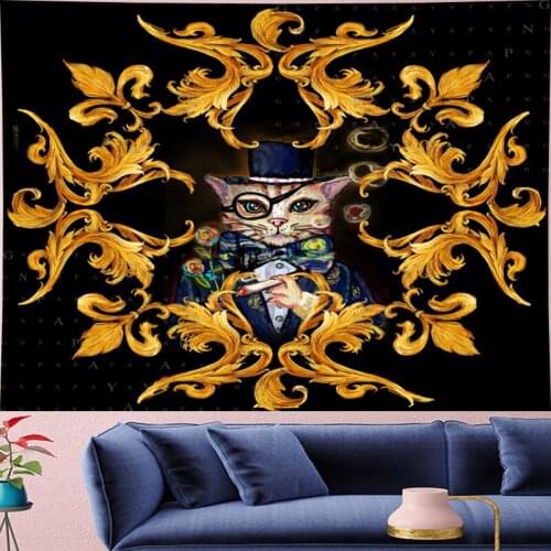 Court style retro Deconstruction smoking Cat Tapestry hippies painting macrame flower Wall Hanging Yoga Mat home decor GN.PAPAYA