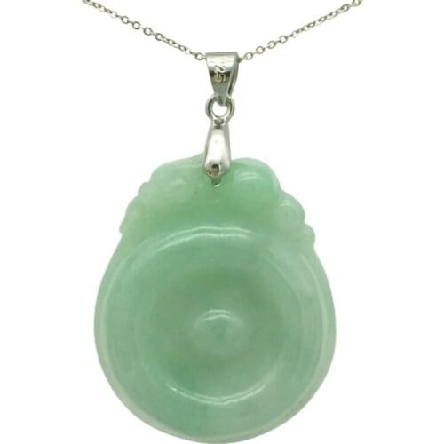 Hot 100% Natural Jade light green 925 sterling silver Gift pendant Free Chain