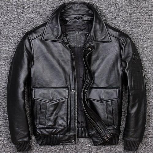 2020 Air Force Genine Men Cowhide G1 Leather Coat Short Motorcycle Biker Winter Clothing Black Bomber Jacket