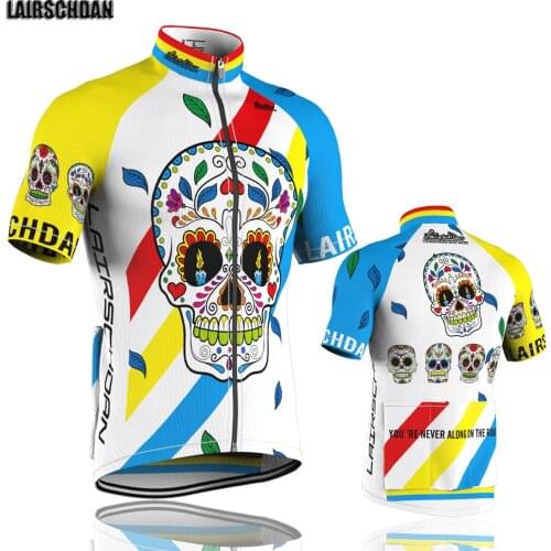 LairschDan 2021 mens skull short sleeve cycling jersey tops mayots ciclismo hombre mtb clothes riding wear bicycle cycling shirt