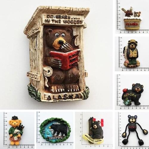 USA Alaska Bear Kawaii Fridge Magnets Tourism Souvenir British Canada Bear Refrigerator Magnetic Stickers Cute Magnet Decor Gift